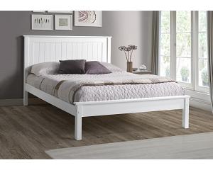 4ft Small Double Torre White painted wood bed frame, low foot end